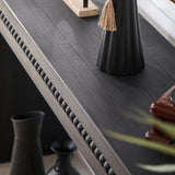 64in Modern Black Wood Console Table – Elegant Entryway Table with Decorative Beaded Trim