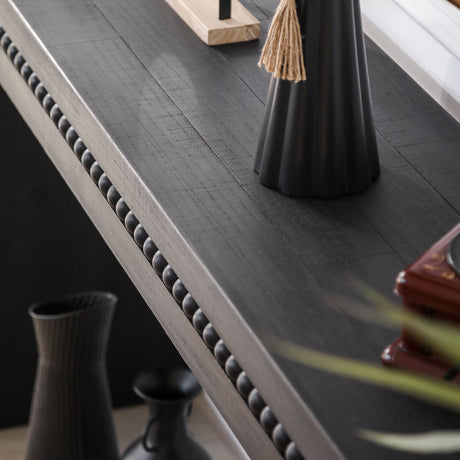 64in Modern Black Wood Console Table – Elegant Entryway Table with Decorative Beaded Trim HouseOfZazla