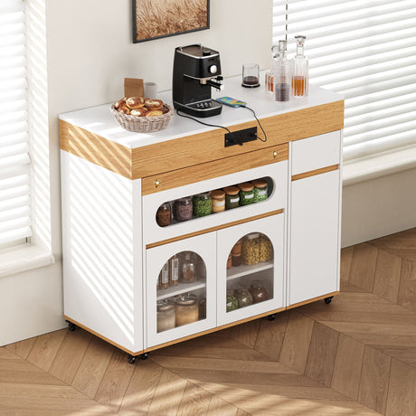Extendable Dining Table With Folding Top, Rolling Kitchen Island With Drawers And Power Outlet HouseOfZazla