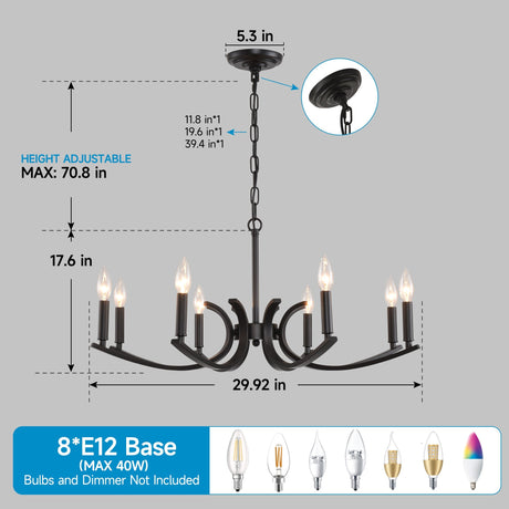 8-Light Farmhouse Chandelier, Black Metal HouseOfZazla