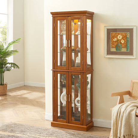 Lighted Curio Cabinet With Adjustable Shelves and Mirrored Back Panel HouseOfZazla