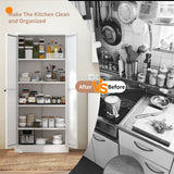 Metal Kitchen Pantry Cabinet With Adjustable Storage And 4 Heavy Duty Shelves - White