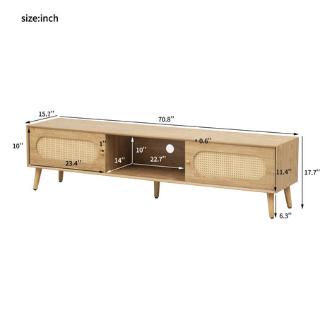 TV Stand For TVs Up To 80" - Natural Wood Media Console Cabinet HouseOfZazla
