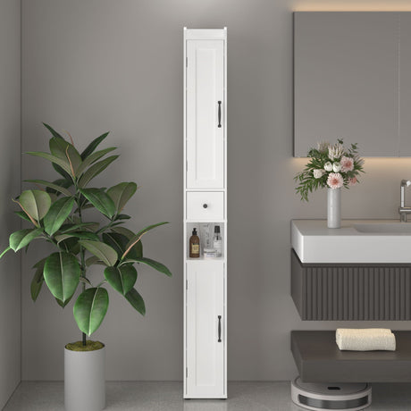 Slim Tall Bathroom Storage Cabinet With Adjustable Shelves, 2 Doors Freestanding Cabinet - White HouseOfZazla
