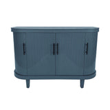 Curved Sideboard Wooden Console Table With 4 Doors And Adjustable Shelves For Living Room - Blue