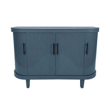 Curved Sideboard Wooden Console Table With 4 Doors And Adjustable Shelves For Living Room - Blue HouseOfZazla