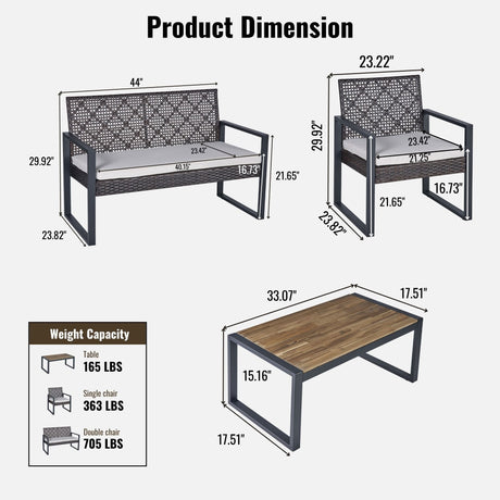 4 Piece Patio Furniture Set With Acacia Wood Table Top And Cushions HouseOfZazla