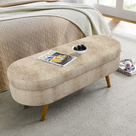 Modern Ottoman Oval Storage Bench With Rubber Wood Legs HouseOfZazla