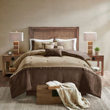 7 Piece Faux Suede Comforter Set Brown Queen