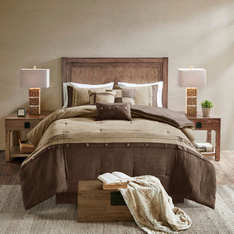 7 Piece Faux Suede Comforter Set Brown Queen HouseOfZazla