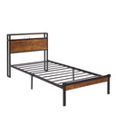 Platform Bed Frame With Wooden Headboard And Footboard, USB Liner HouseOfZazla