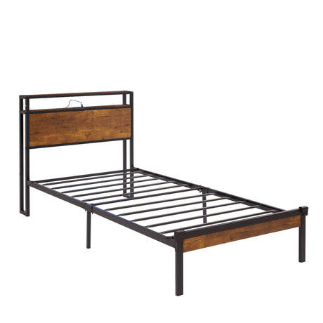 Platform Bed Frame With Wooden Headboard And Footboard, USB Liner HouseOfZazla