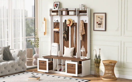 5 In 1 Entryway Bench With Coat Rack, 7 Sturdy Hooks, 2 Spacious Drawers And Adjustable Shelves HouseOfZazla