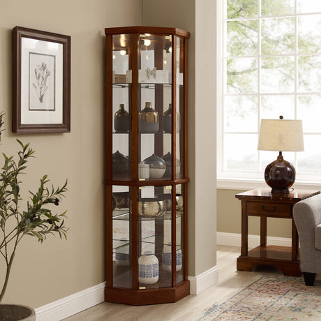 6 Shelf Lighted Corner Curio Cabinet With Adjustable Tempered Glass Shelves And Mirror Back (E26 Light Bulb Not Included) HouseOfZazla