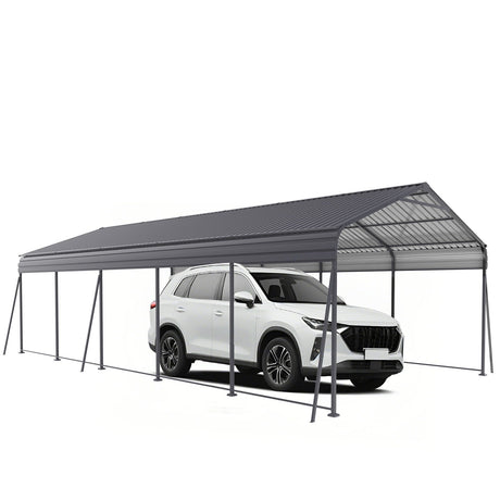 Metal Carport 13 X 26.5 Ft Heavy Duty With Galvanized Steel Roof Metal Garage Canopy With Galvanized Steel Roof & Frame Car Tent Outdoor Storage Shed For Car Boats And Truck - Gray HouseOfZazla