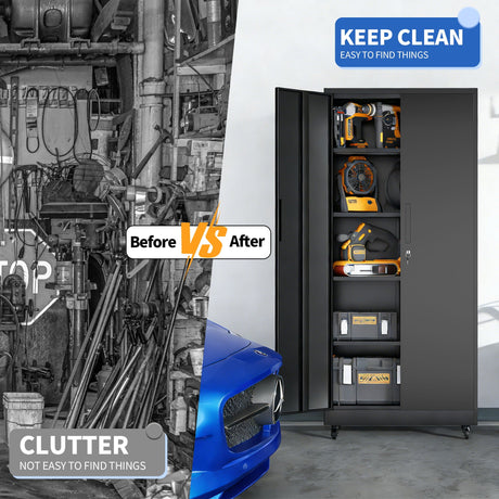 Heavy Duty Rolling Cabinet With Lock, Garage Storage Cabinet, 4 Adjustable Shelves For Tool Organization HouseOfZazla