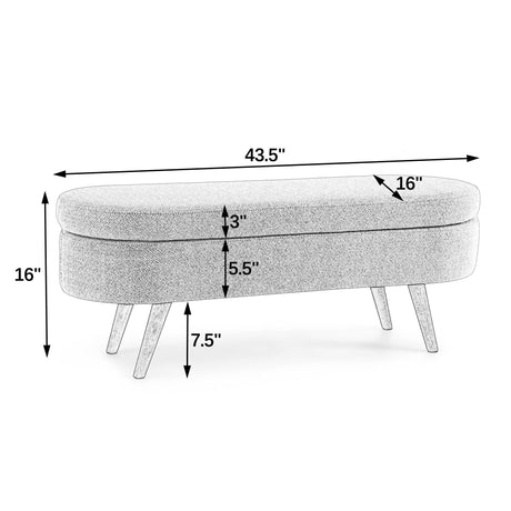 Modern Ottoman Oval Storage Bench With Rubber Wood Legs HouseOfZazla