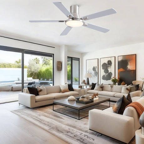 Flush Mount Ceiling Fans With LED Light And Remote Control, 5 Blades HouseOfZazla