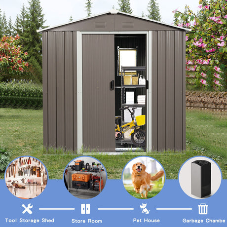 88.98" Outdoor Metal Storage Shed With Window HouseOfZazla