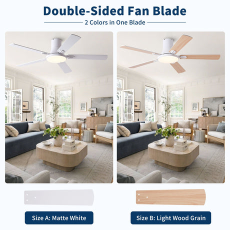 Flush Mount Ceiling Fans With LED Light And Remote Control, 5 Blades HouseOfZazla