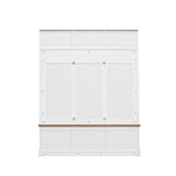 Hall Tree With Bench And Shoe Storage, 5 In 1 Entryway Organizer Cabinet With Coat Rack, 4 Shoe Cubbies & 7 Hooks - White