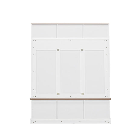 Hall Tree With Bench And Shoe Storage, 5 In 1 Entryway Organizer Cabinet With Coat Rack, 4 Shoe Cubbies & 7 Hooks - White HouseOfZazla
