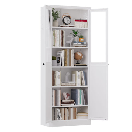 Tall Metal Kitchen Pantry Cabinet With Adjustable Shelves And Silent Magnetic Doors - White HouseOfZazla