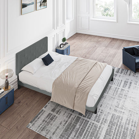 Modern Upholstered Platform Bed Frame With Button Tufted Fabric Headboard HouseOfZazla