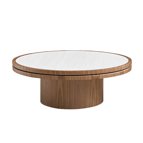 35.43 Inch Coffee Table with Sintered Stone Tabletop in Walnut HouseOfZazla