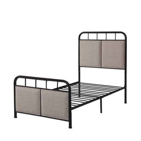 Twin Size Linen Upholstered Platform Metal Bed Frame with Fabric Headboard and Footboard HouseOfZazla