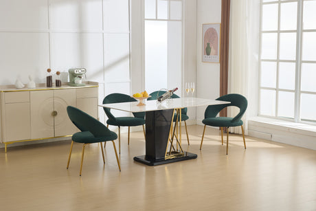 Velvet Fabric Dining Chair with Curved Backrest and Golden Metal Legs HouseOfZazla