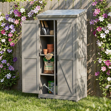 Outdoor Storage Shed With Vertical Tool Cabinet For Backyard HouseOfZazla