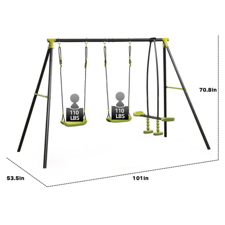 Xns008 Interesting Triple Children Metal Safe Swing Set 440Lbs For Outdoor Playground Three Seat Swing For Age 3+ - Green / Black HouseOfZazla