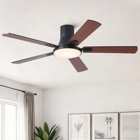 Flush Mount Ceiling Fans With LED Light And Remote Control, 5 Blades HouseOfZazla