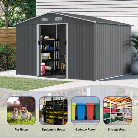 Outdoor Storage Shed Large Metal Tool Sheds, Heavy Duty Storage House With Sliding Doors HouseOfZazla