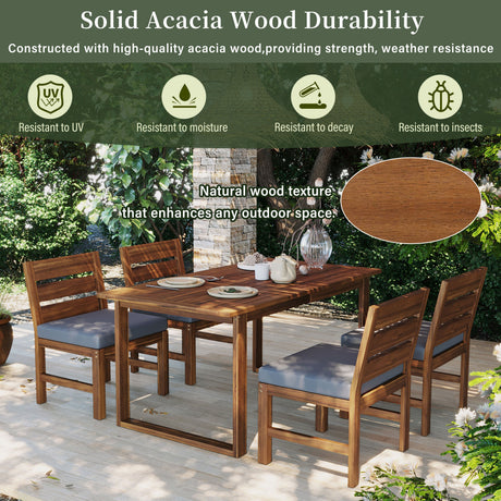 U_STYLE Farmhouse 5-Piece Outdoor Patio Dining Set with Adjustable Legs HouseOfZazla