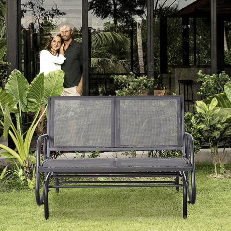 Outsunny - 2 Person Outdoor Glider Bench, Patio Double Swing Rocking Chair Loveseat With Powder Coated Steel Frame For Backyard Garden Porch - Gray HouseOfZazla