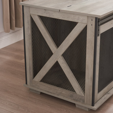 Farmhouse Dog Cage Crate Furniture with Sliding Barn Door HouseOfZazla