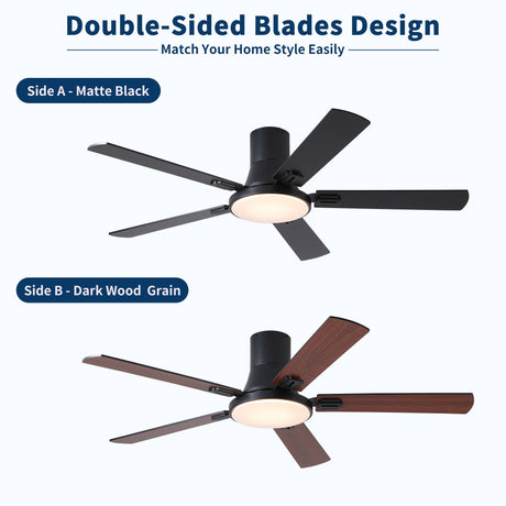 Flush Mount Ceiling Fans With LED Light And Remote Control, 5 Blades HouseOfZazla