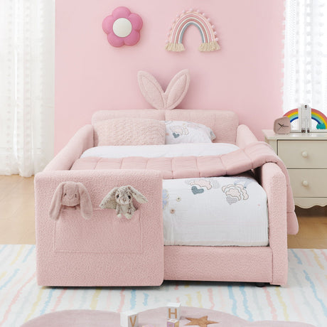 Cute Rabbit Ear Upholstered Platform Bed Frame With Safety Rail HouseOfZazla