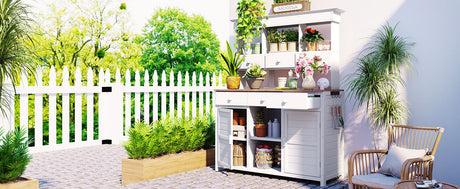 TOPMAX 65.7" Tall Garden Potting Bench Table with Hutch HouseOfZazla