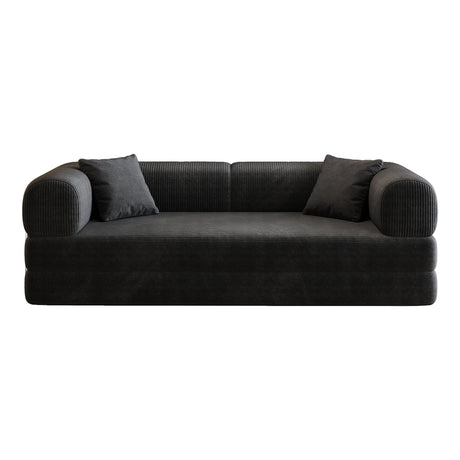 78.8' Compression Sofa,Convertible Floor Sofa Bed-with Pillow Back Support Armrest,Comfy Futon Couch Sleeper Bed,Loveseats Boneless Modular Sectional Sofa,Corduroy fabric,for Living Room,Bedroom,Black HouseOfZazla
