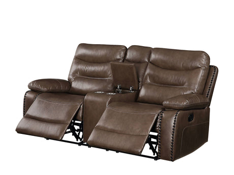 Aashi Leather Gel Match Recliner Loveseat - Brown HouseOfZazla