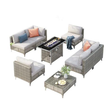 K&K Patio 8-Piece Patio Furniture Set with 43" Fire Pit Table HouseOfZazla