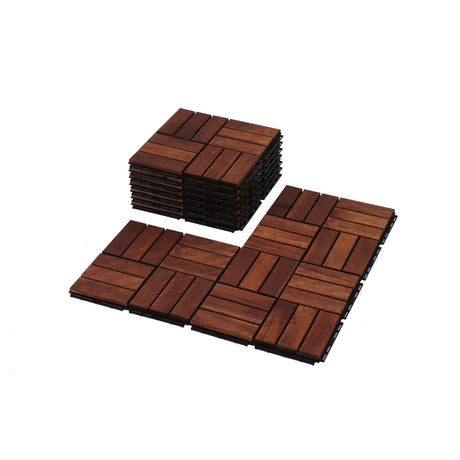 Interlocking Deck Tiles Checker Pattern, Square Acacia Hardwood Outdoor Flooring For Patio, Bancony, Pool Side HouseOfZazla