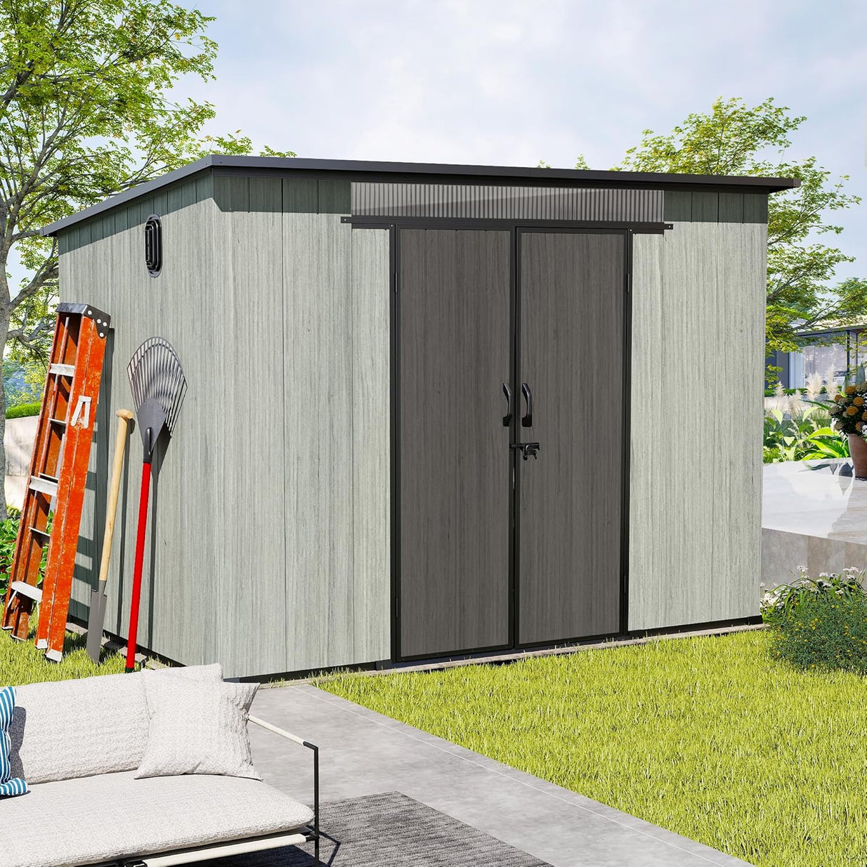 6x9FT Outdoor Resin Storage Shed with Transparent Windows & Louvered Vents