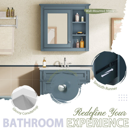 Bathroom Vanity With Medicine Cabinet, Royal Mirror Cabinet, Modern Bathroom Storage Cabinet With 2 Soft Closing Doors And 4 Drawers HouseOfZazla