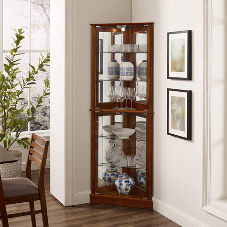 Corner Curio Dispaly Cabinet With Lights, Adjustable Tempered Glass Shelves, Mirrored Back (E26 Light Bulb Not Included) HouseOfZazla