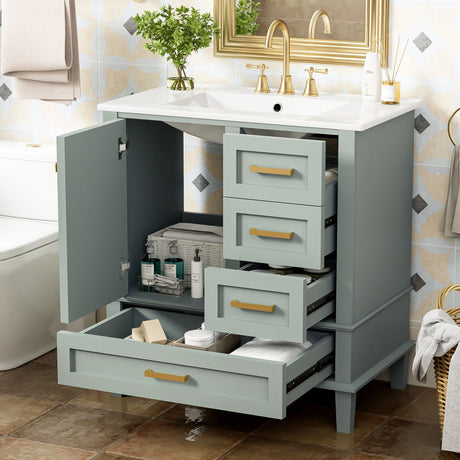 Bathroom Vanity, Modern Bathroom Cabinet With Sink Combo Set, Bathroom Storage Cabinet With A Soft Closing Door And 3 Drawers, Solid Wood Frame HouseOfZazla