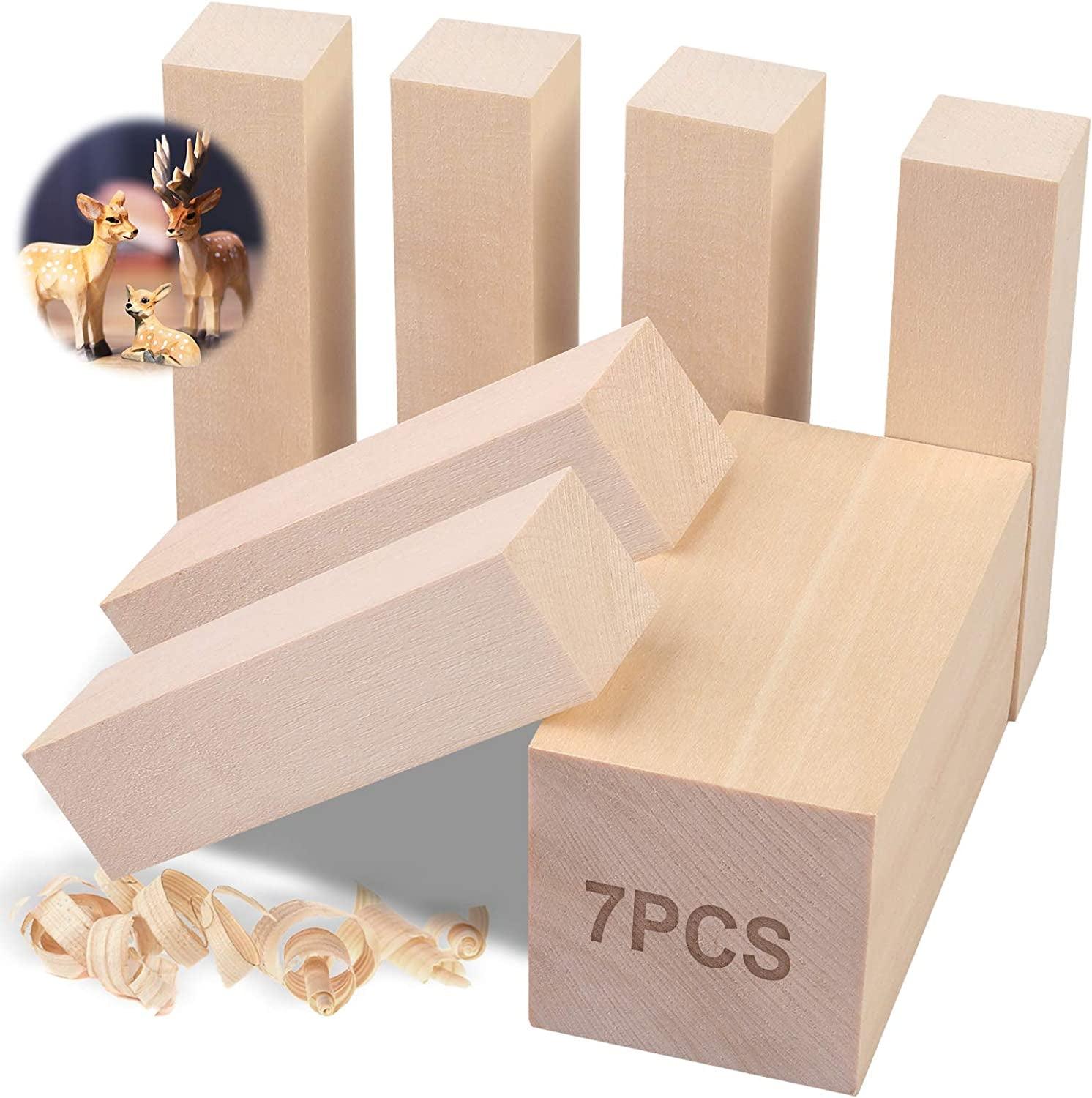 7Pcs Basswood Carving Blocks, Whittling Blocks for Craft, Carving Wood for Beginner to Expert - WoodArtSupply